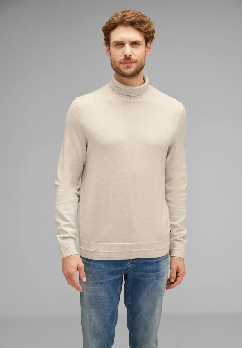 

STREET ONE MEN свитер с воротником-стойкой, меланжевого цвета, цвет Wool White