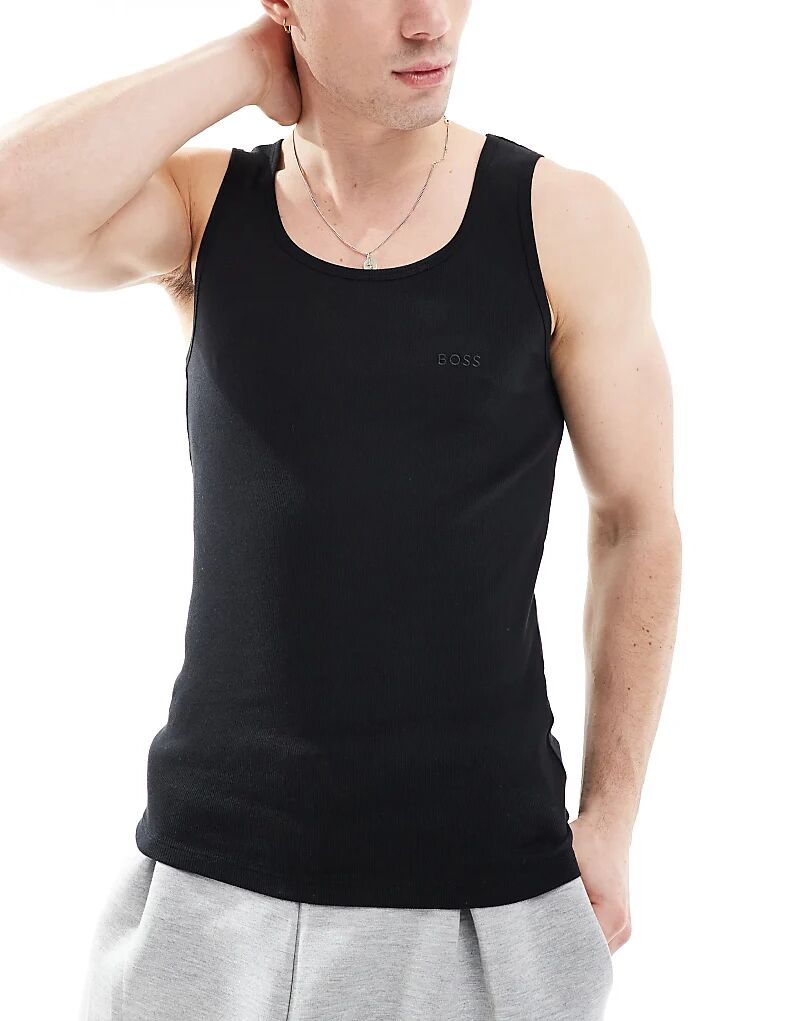 

Boss Bodywear, набор из 3-х ребристых топов с логотипом черного цвета BOSS Orange