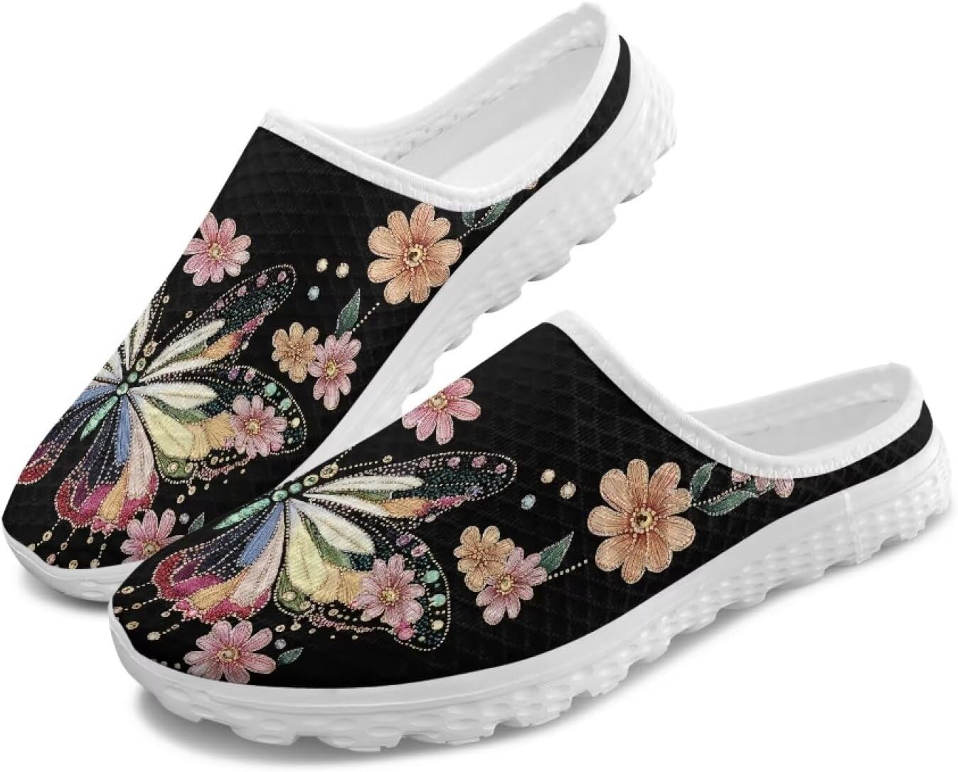 

Полуботинки-тапочки, повседневные спортивные туфли без шнурков, прогулочные мюли с противоскользящей подошвой для дома и улицы, женские Tomeusey, Butterfly Floral