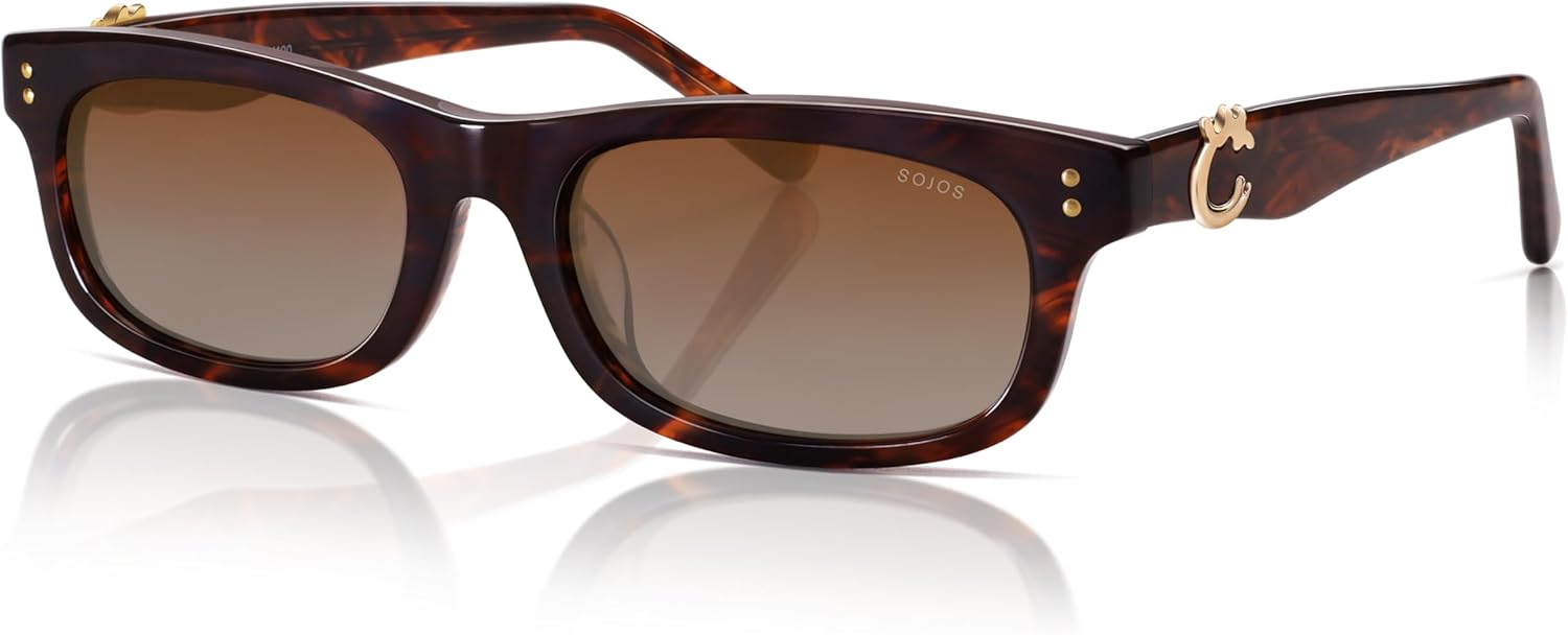 

Женские солнцезащитные очки SOJOS узкой прямоугольной формы, поляризованная оправа из ацетата с защитой от УФ-излучения UV400, ретро-классика с коралловыми акцентами, цвет «кружевной коралл», Brown/Brown