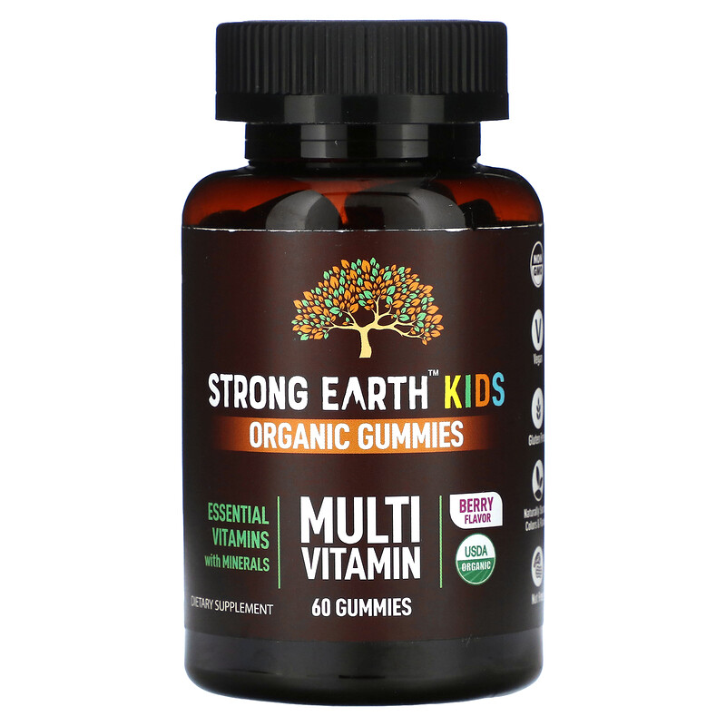

YumVs, Strong Earth Kids, органические жевательные мармеладки, мультивитамины, ягоды, 60 жевательных таблеток