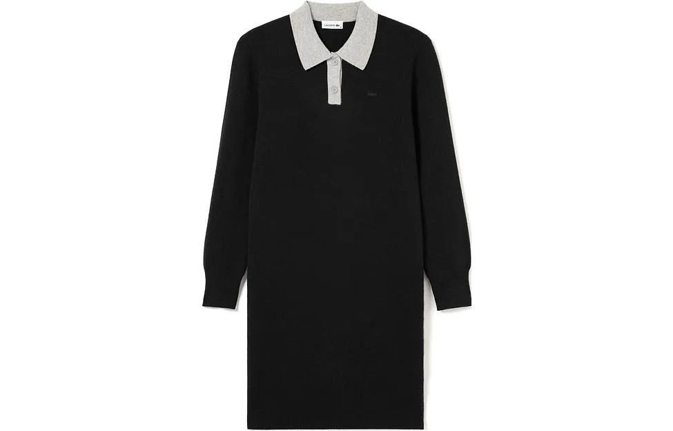Женское платье LACOSTE, с лацканами и длинными рукавами, 70V/Ecru — фото 4