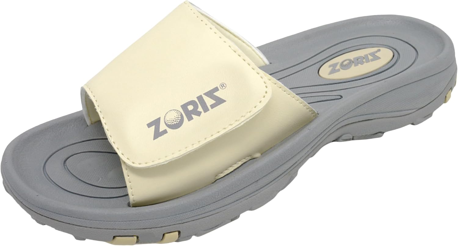 

Сандалии для гольфа ZORIZ для мужчин и женщин, спортивные слипоны с съемными шипами, обувь для гольфа с более глубокой пяткой и высокими боковыми стенками для надежного комфорта, слоновая кость/серый
