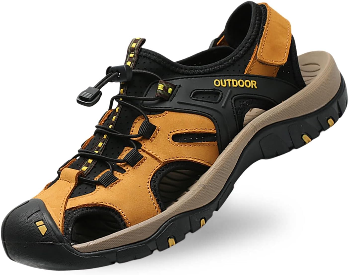 

Мужские летние кожаные сандалии, удобные шлепанцы на плоской подошве для повседневной носки, прогулок на улице, пляжа и отпуска, не скользят Generic, желтый