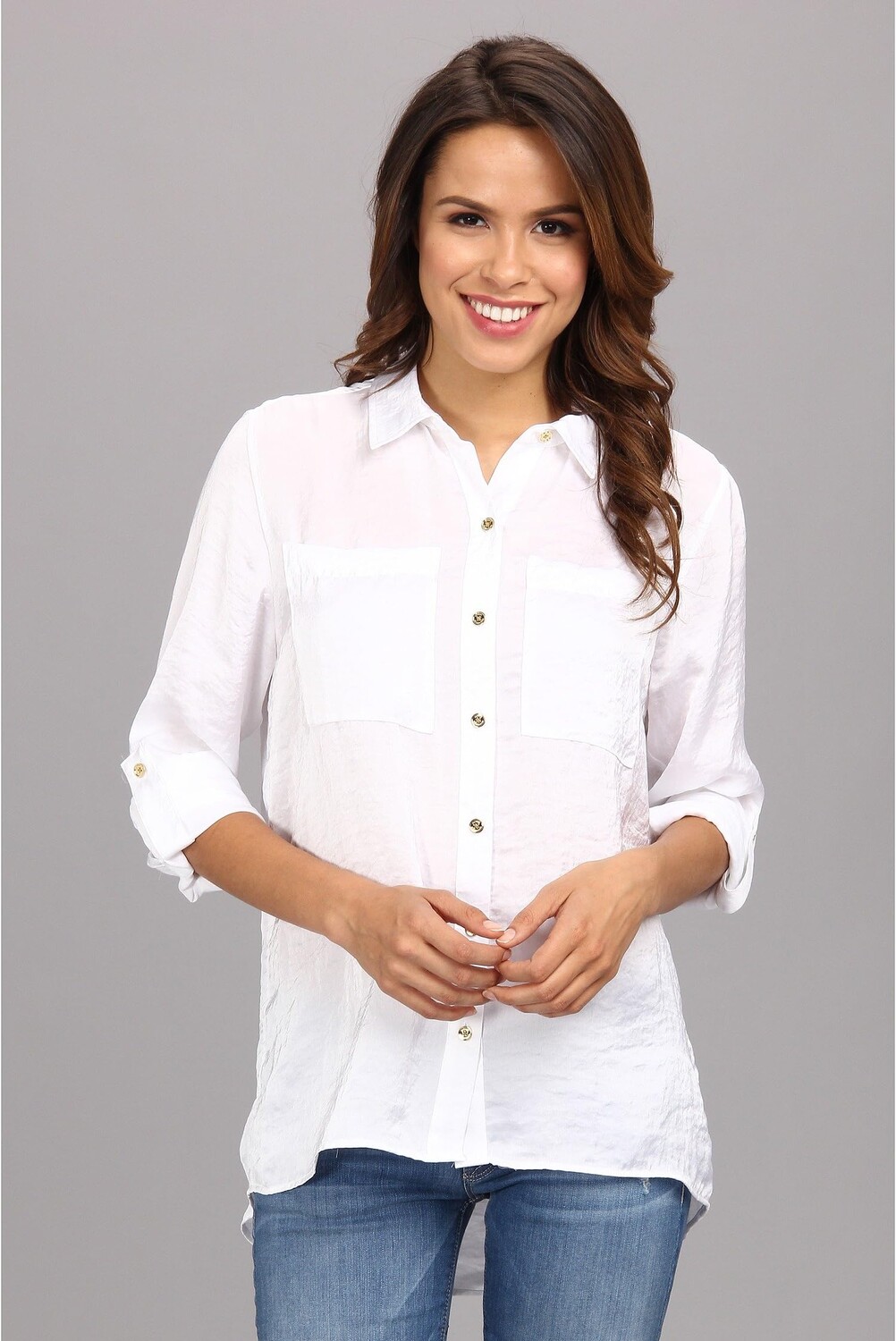 

Рубашка Michael Kors High-Low Button Down Shirt, белый