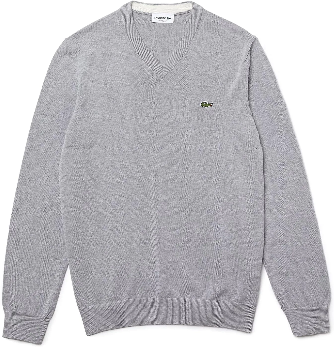Свитер Lacoste мужской монокоттон с V-образным вырезом, серебряный