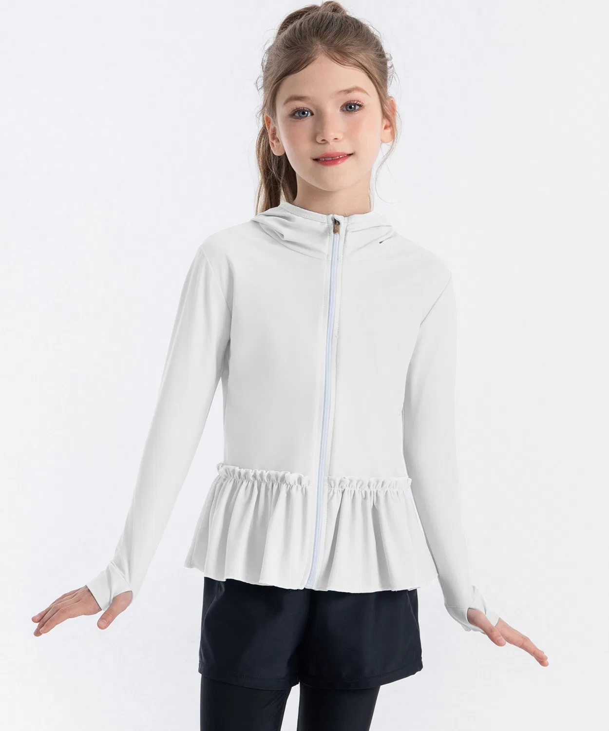 Рашгард детский с длинным рукавом, капюшоном и флиртовой юбкой, TeddyShop, голубой — фото 2