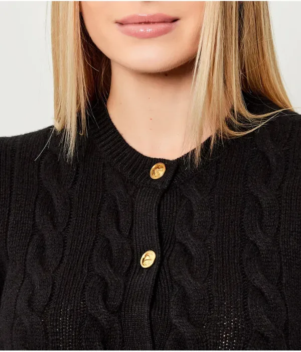 Шерстяной кардиган с косами cropped fit Polo Ralph Lauren, черный — фото 4