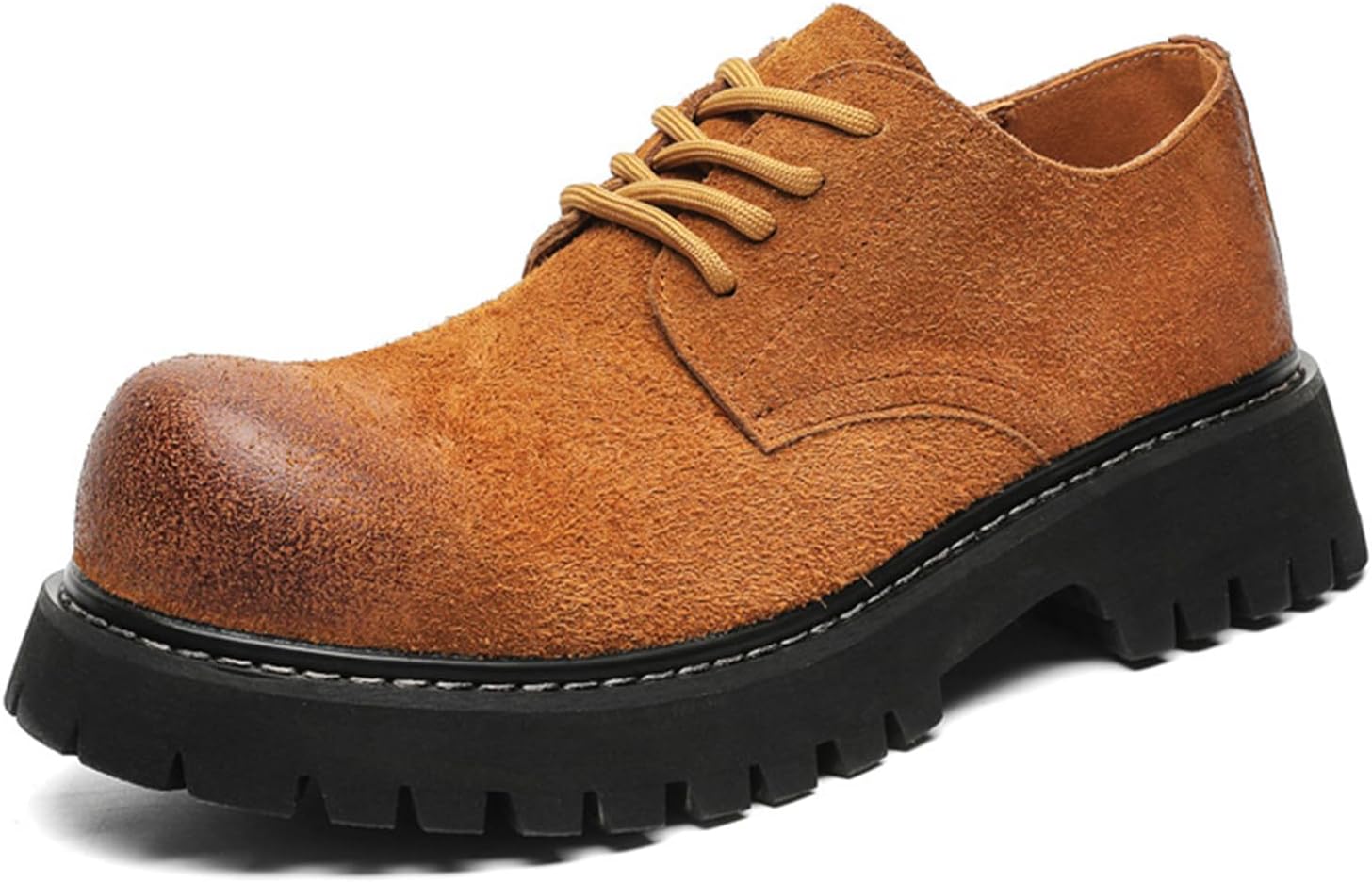 

Мужские замшевые оксфорды с круглым носком на массивной платформе, классические современные с шнуровкой, с рифленой подошвой, нескользящие, для делового и формального офисного стиля Nxnbhsl, коричневый