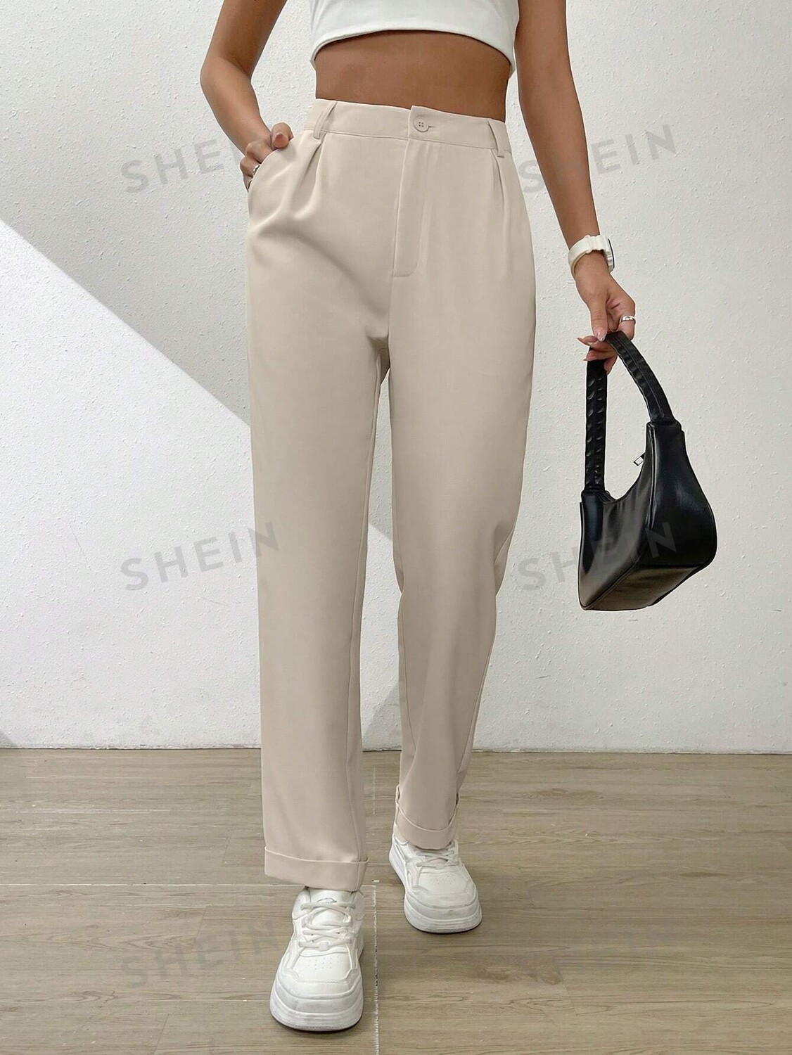 

Брюки широкие Shein Essnce со складками, абрикосовый