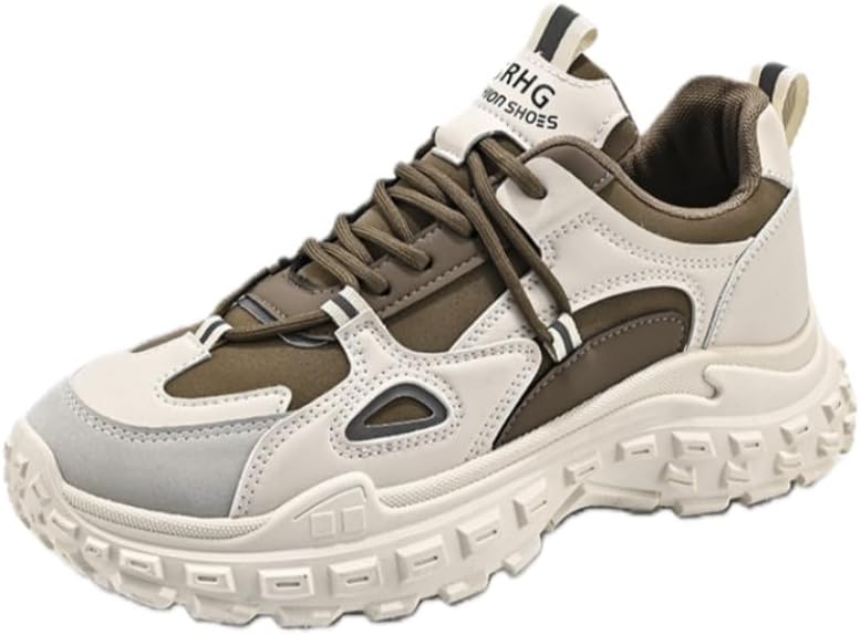 

Мужские спортивные кроссовки на шнуровке с толстой подошвой- для повседневной носки, поездок на работу, бега и занятий фитнесом. Изготовлены из прочной резины Fusecottc, хаки