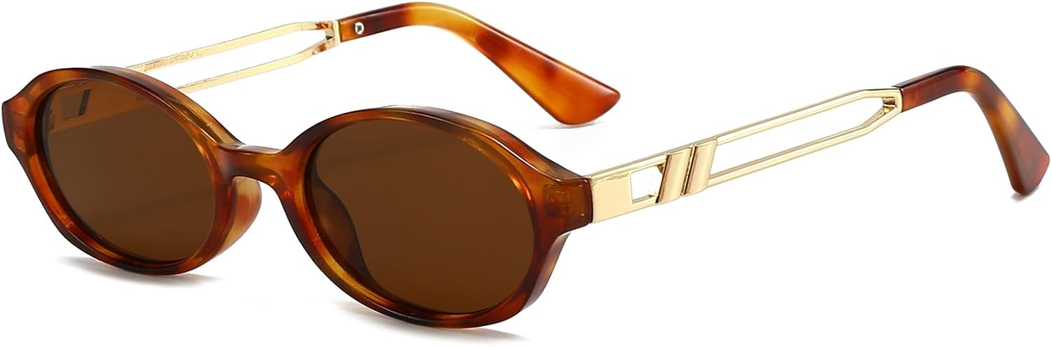 

Солнцезащитные очки LJCZKA в стиле ретро, ​​овальные, для женщин и мужчин, винтажные, овальные, металлические, узкие, в стиле 90-х, модные, с защитой UV400, Amber Brown