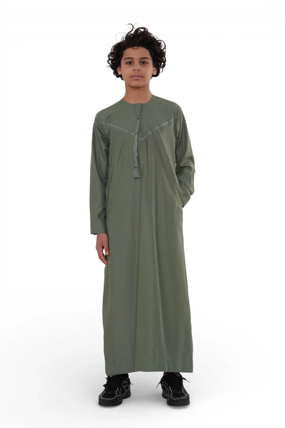 Arabic Thobes Детский марокканский халат Джубба для мальчиков Рамадан Ид оливково-зеленого цвета, Джеллаба Тобе - K-TT008 — фото 2