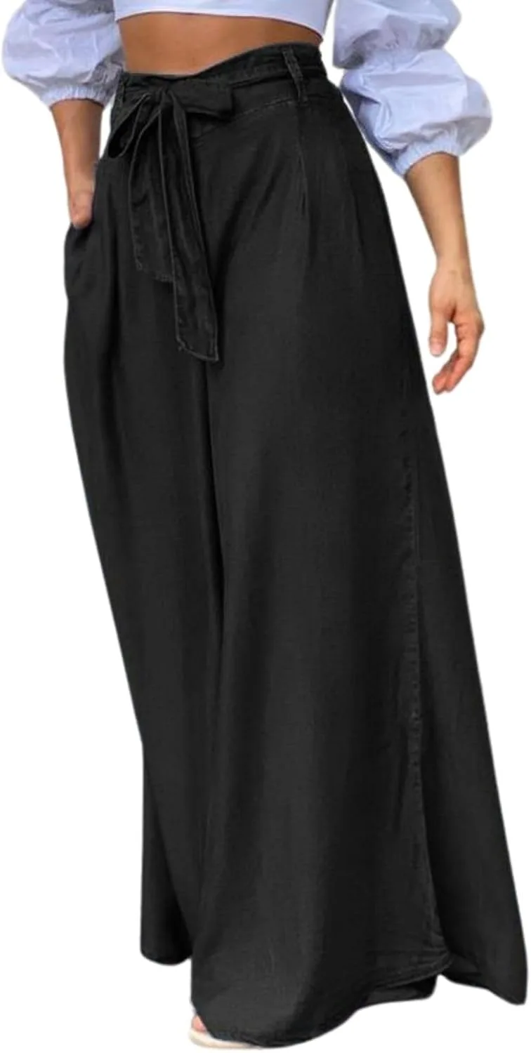 

Женские палаццо джинсы с завязкой на поясе Zhyaj