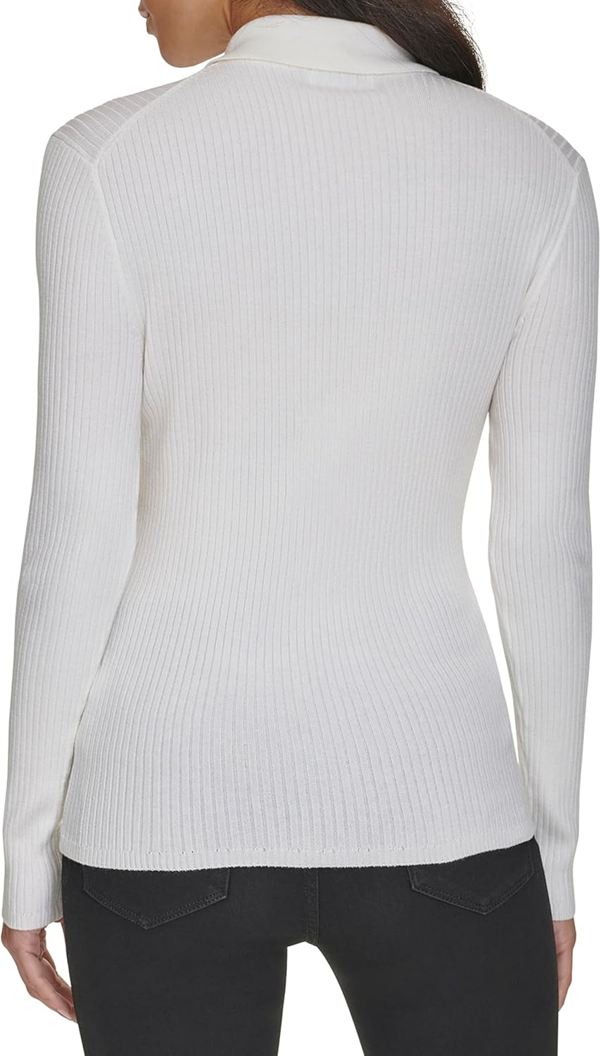 Женский свитер Calvin Klein с длинным рукавом и воротником на пуговицах, Cream — фото 4