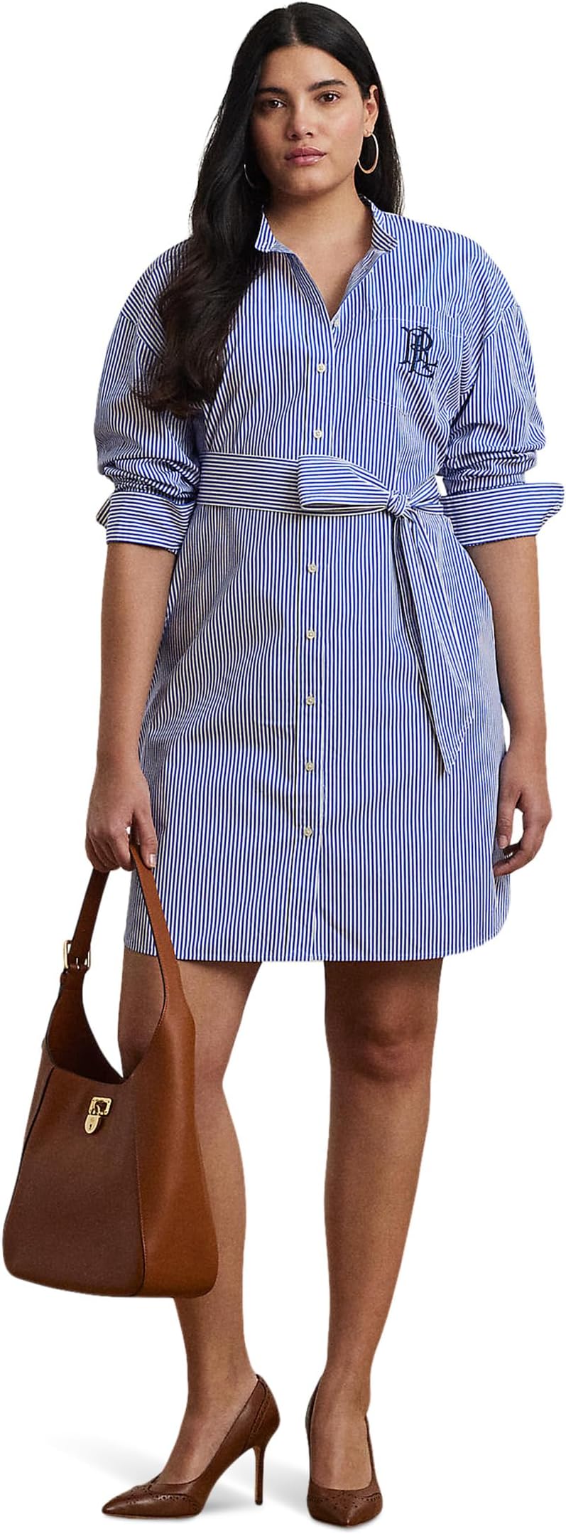 

Платье Lauren Ralph Lauren Plus Size Kinley Long Sleeve Day Dress, цвет Blue/White