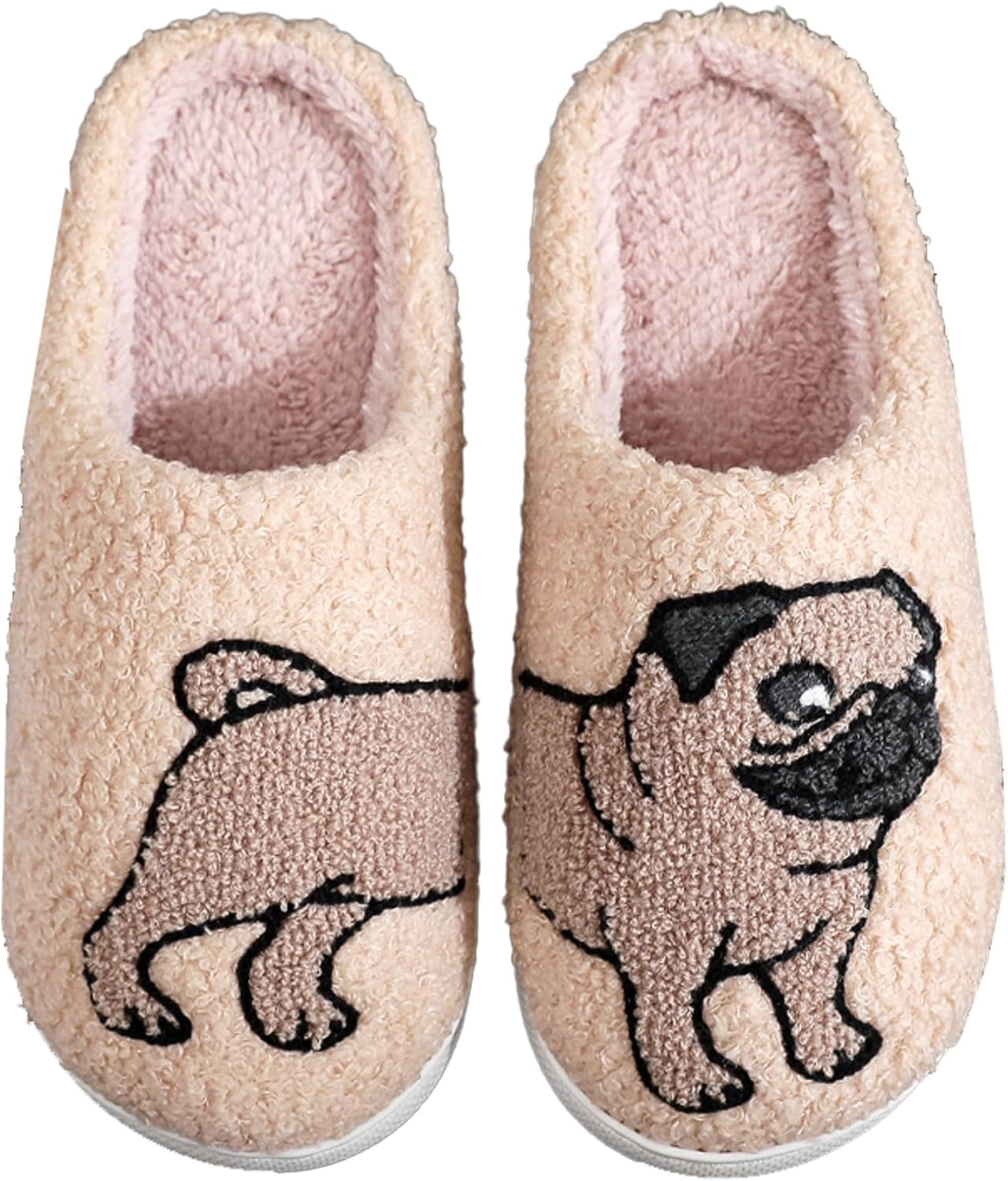 

Женские и мужские домашние тапочки с милым мультяшным дизайном, ретро, мягкие плюшевые, легкие, удобные для ношения дома и на улице, тапочки с противоскользящей подошвой Oukisam, Pug