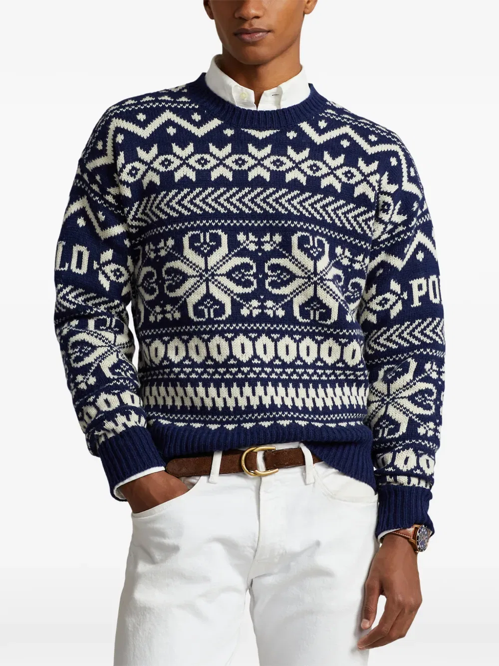 Свитер с интарсией и логотипом в стиле Fair Isle Polo Ralph Lauren, синий — фото 3