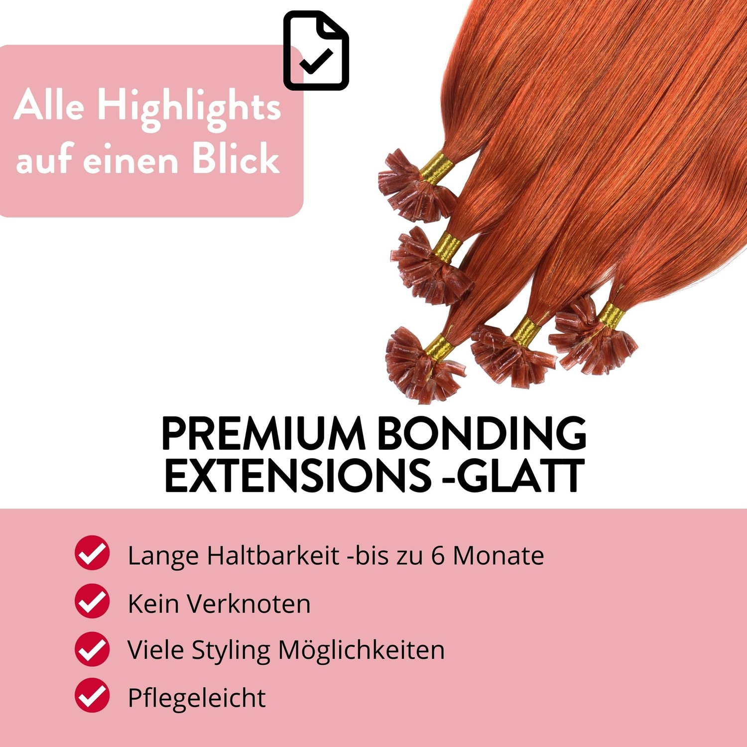 Накладные волосы bonding extensions premium echthaar #8/43 hellblond rot-gold 1g Hair2Heart, 40cm, количество 25 шт. — фото 3