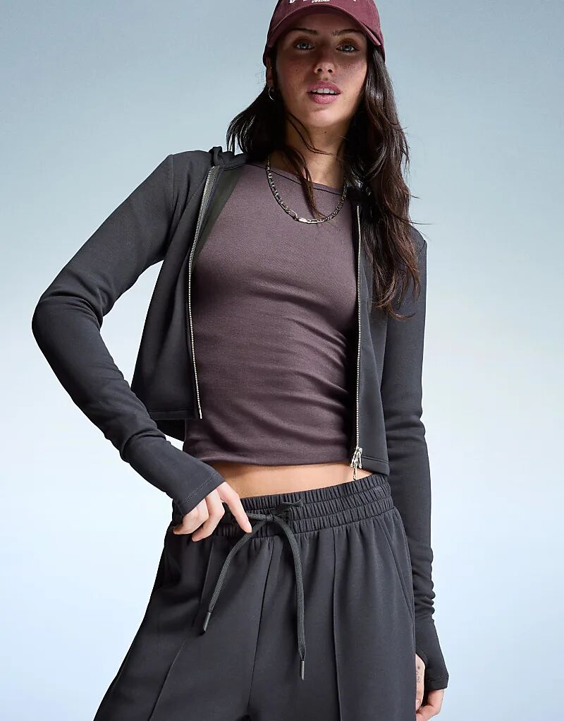 

Толстовка Bershka из смеси модала на молнии, темно-серого цвета