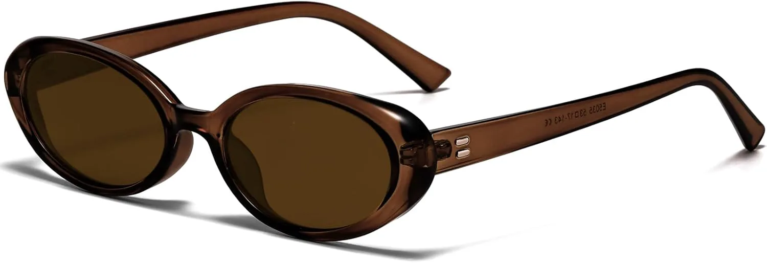 

Ретро овальные солнцезащитные очки для женщин и мужчин, модные маленькие овальные солнцезащитные очки в винтажном стиле 90-х Breaksun, A2 Dark Brown/Brown