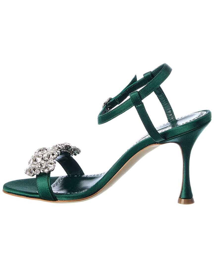 Атласные сандалии Manolo Blahnik Finah 90, зеленый — фото 2