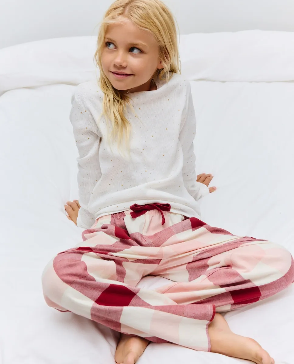 

Детские длинные брюки в крупную клетку с люрексом Cotton Juice, красный