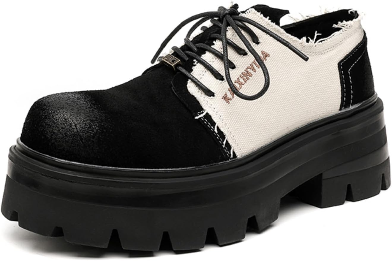 

Мужские повседневные кроссовки с массивной подошвой и шнуровкой - противоскользящая резиновая подошва, сочетание замши и ткани с необработанными краями для повседневной носки Kelibasi, черный