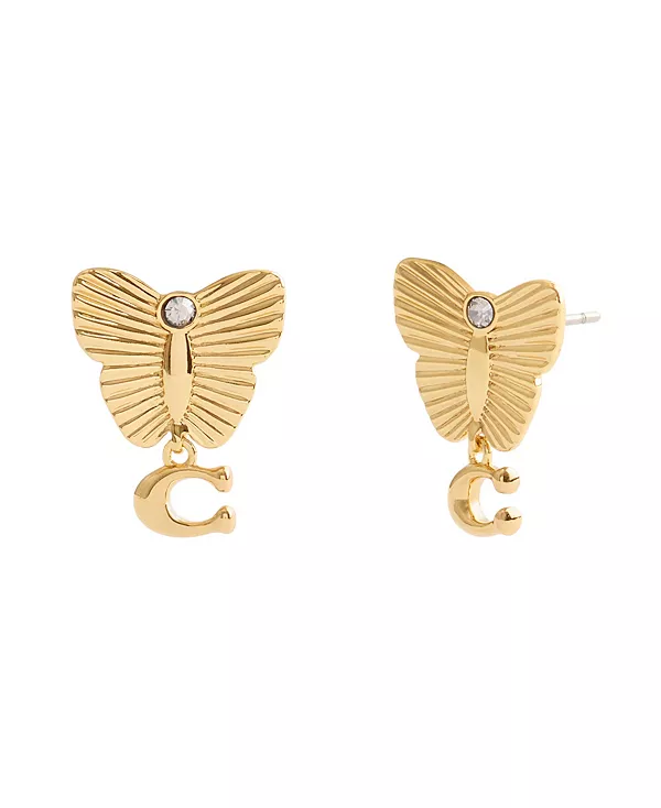 

Серьги-Бабочки с фирменным стилем из искусственного камня Coach, gold