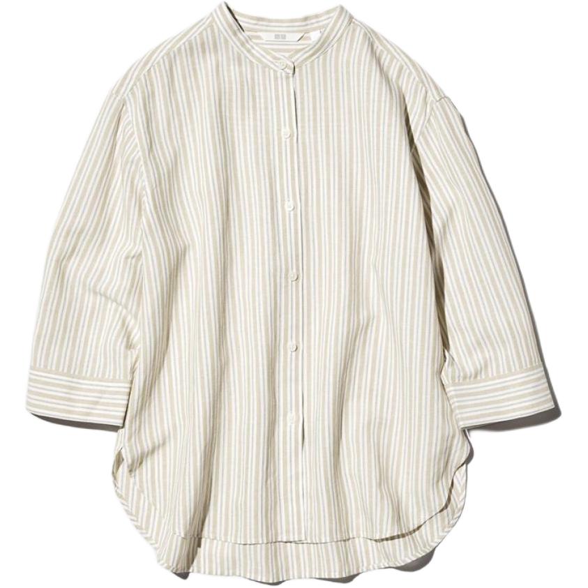 

UNIQLO Рубашка Women's Dark Beige Stand Collar Moderate