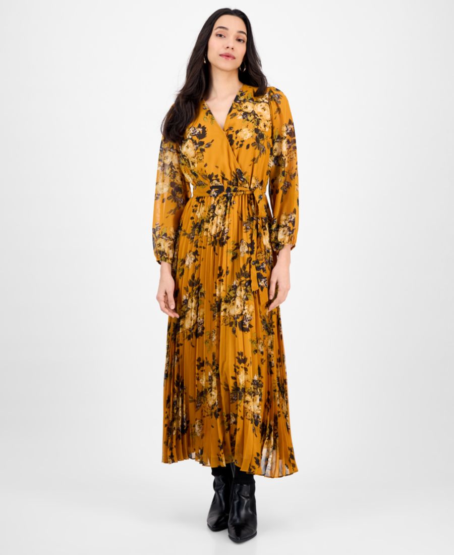 

Укороченное плиссированное макси-платье с принтом Sandra Darren, Yellow Multi