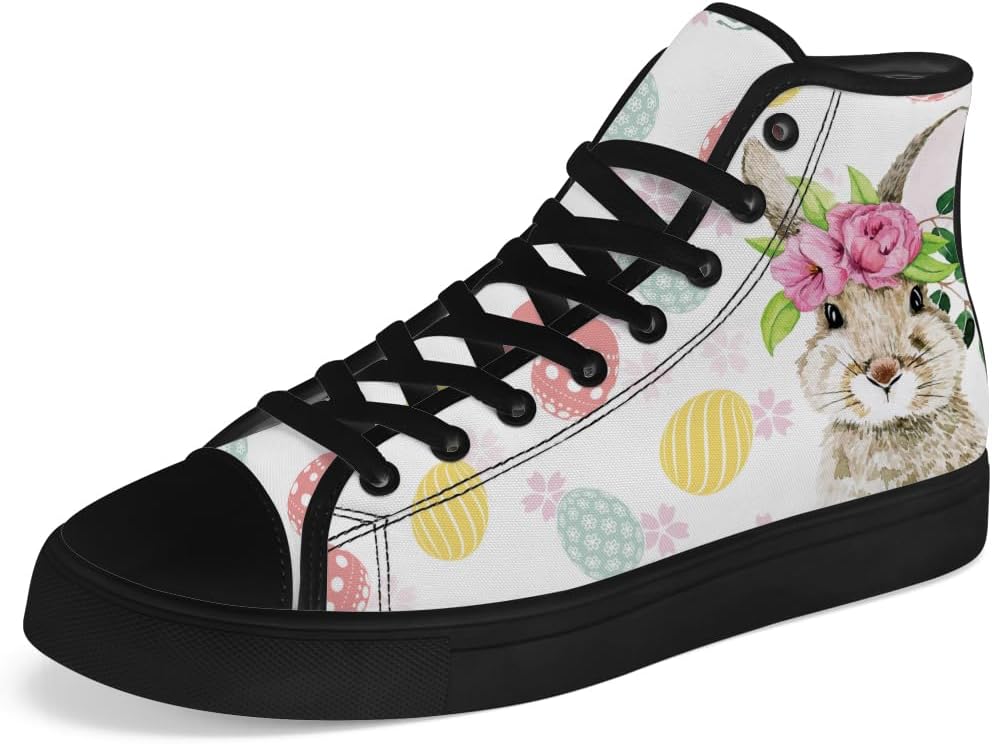

Кеды на высокой подошве из канвы для мужчин и женщин к Пасхе, высокие кроссовки с рисунком пасхальных кроликов, шнуровка, повседневная обувь, подарок для девушки или парня Chebing, белый