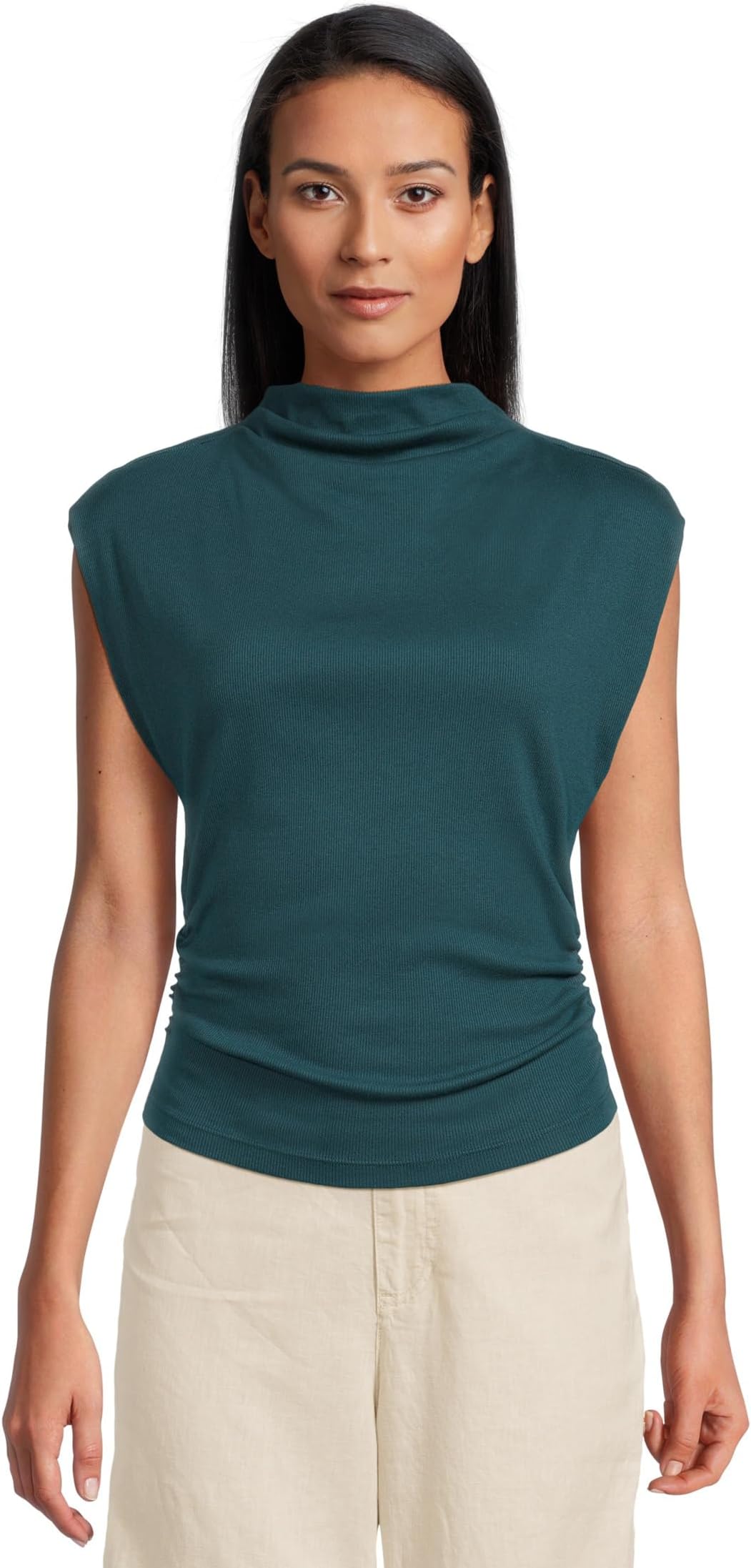 

Топ Michael Stars Amara Mock Neck Power Shoulder Top, цвет Rainforest