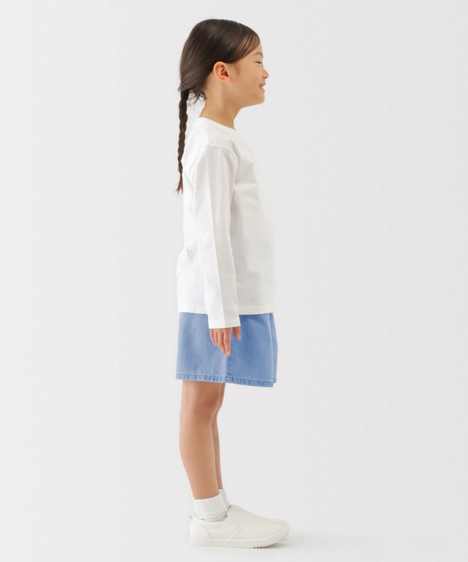 Детские джинсовые шорты из органического хлопка Light Ons Denim Culottes Muji светло-голубые — фото 3