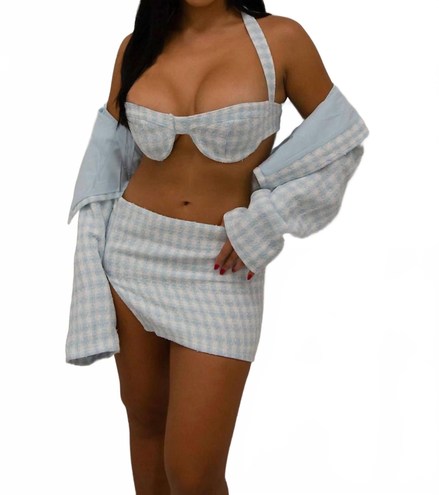 

Комплект мини-юбок из твида Keeping It Classy синего цвета New Pink, синий