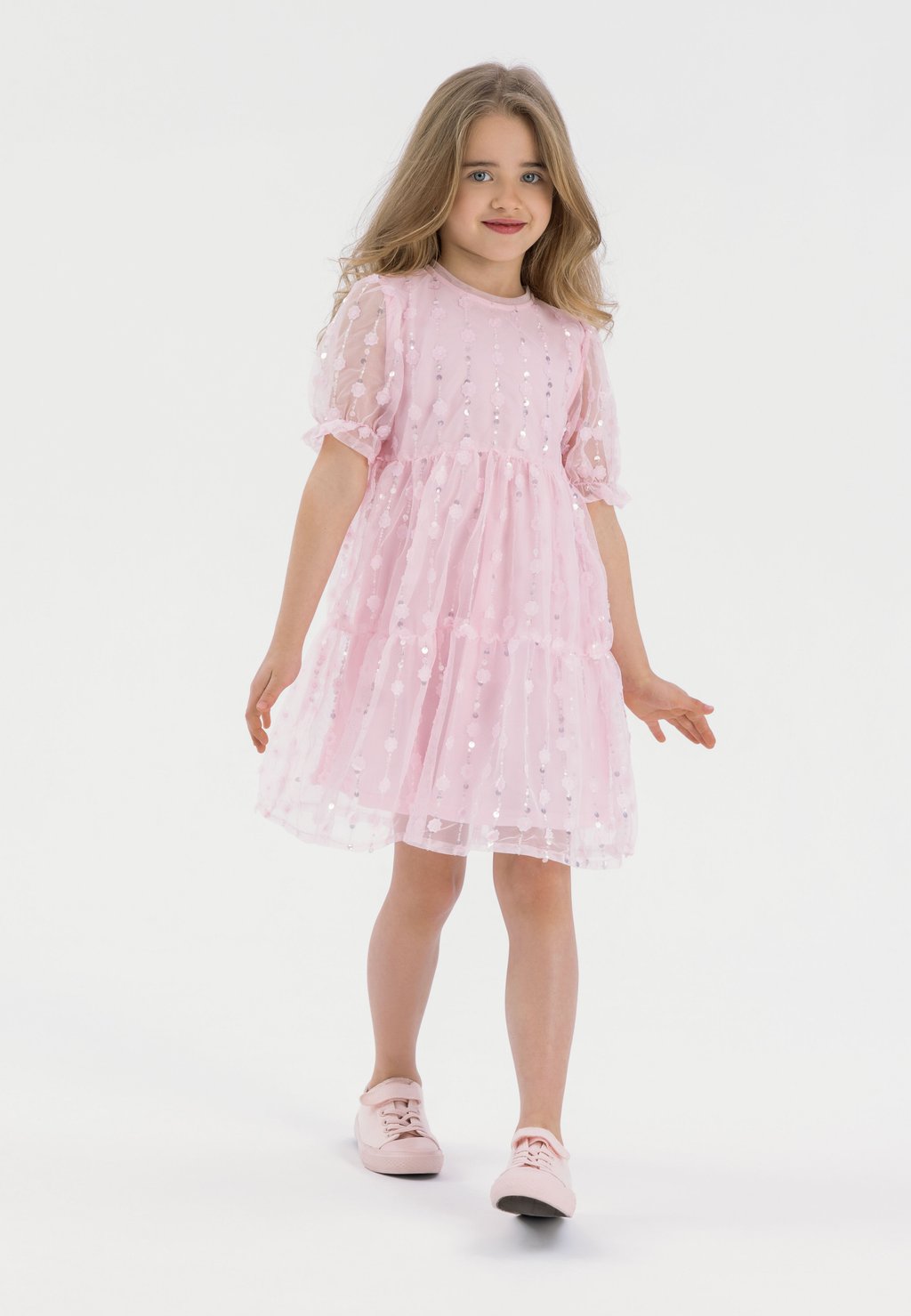 

Элегантное платье FLOWER SEQUIN SHORT SLEEVE MINOTI, розовый