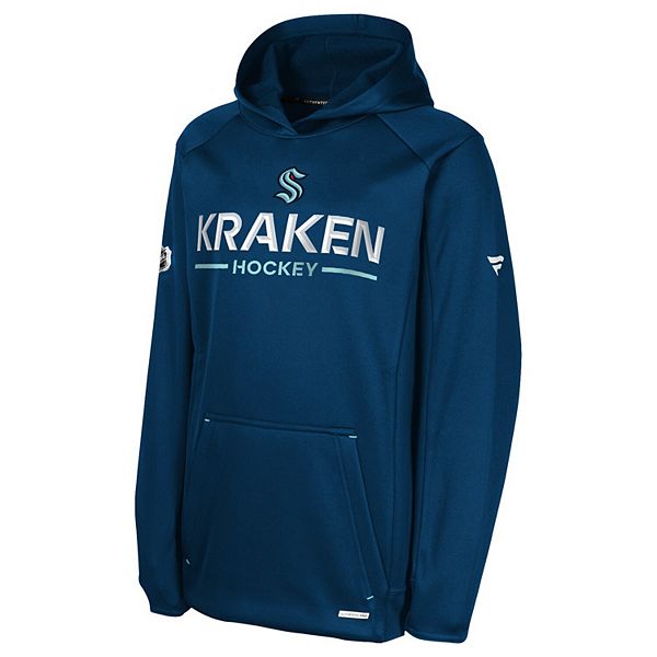 Толстовка с капюшоном raglan Youth deep sea blue Seattle Kraken Authentic Pro Rink Fanatics — фото 3