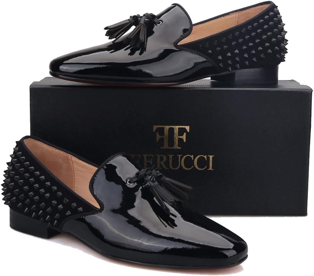 Черные лакированные лоферы FERUCCI с шипами, туфли на плоской подошве для выпускного и свадьбы — фото 3