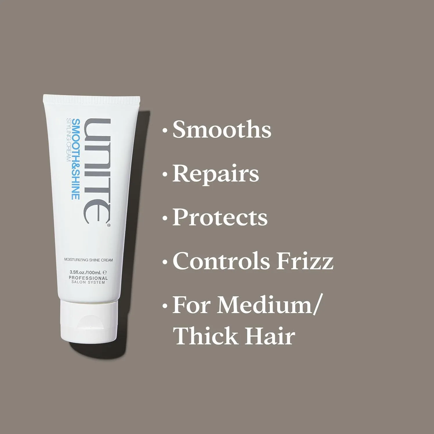UNITE Hair - SMOOTH&SHINE Cream - крем для укладки, разглаживающий и придающий блеск, контролирует пушистость и защищает от ультрафиолета и термовоздействия - 100 г — фото 2
