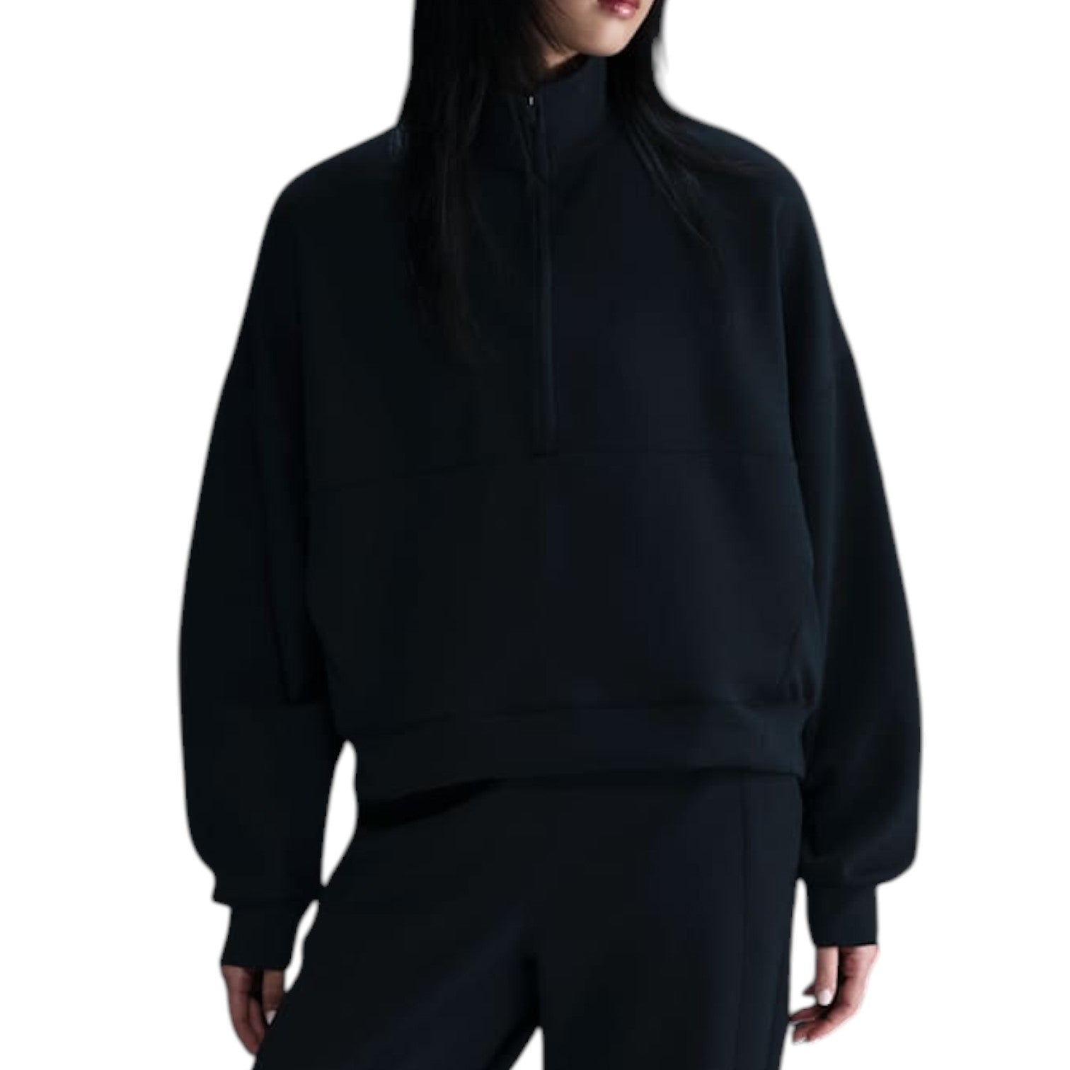 Футболка (WMNS) Nike 24.7 ImpossiblySoft Dri-FIT 1/2-Zip T-shirt Oversized Fit 'Black' — фото 2