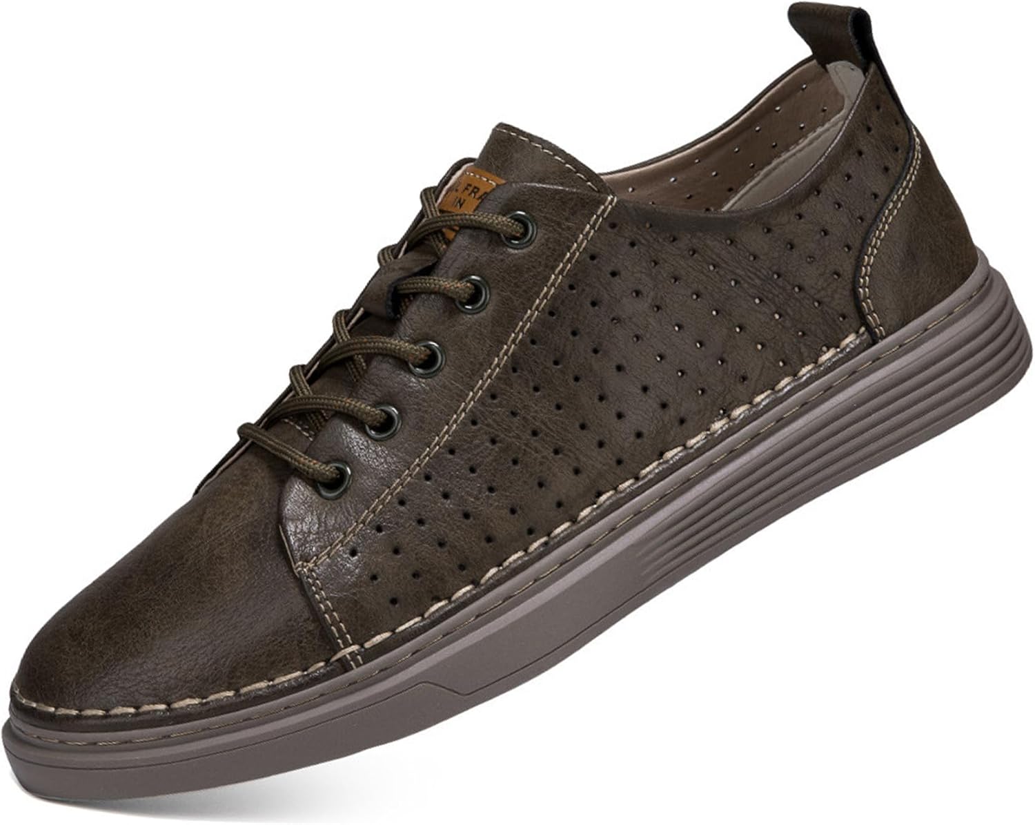 

Мужские кожаные кроссовки RiceelSor на шнуровке, плоская подошва, повседневные, ручной работы, с перфорацией, дышащие, противоскользящие, легкие и удобные, деловые лоферы, хаки