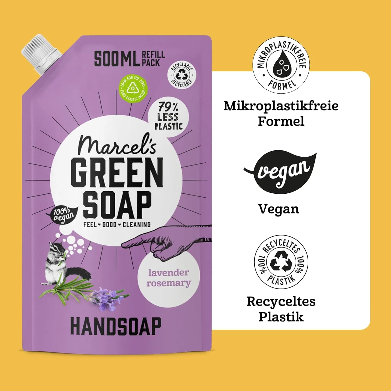 Набор из 6 сменных блоков жидкого мыла для рук Marcel's Green Soap Лаванда и Розмарин 500 мл Marcel'S Green Soap — фото 4