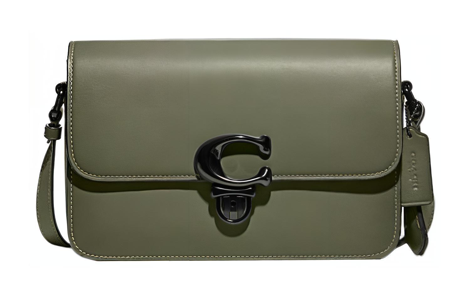 

COACH Кожаная студийная маленькая квадратная сумка через плечо среднего размера камера армейский зеленый