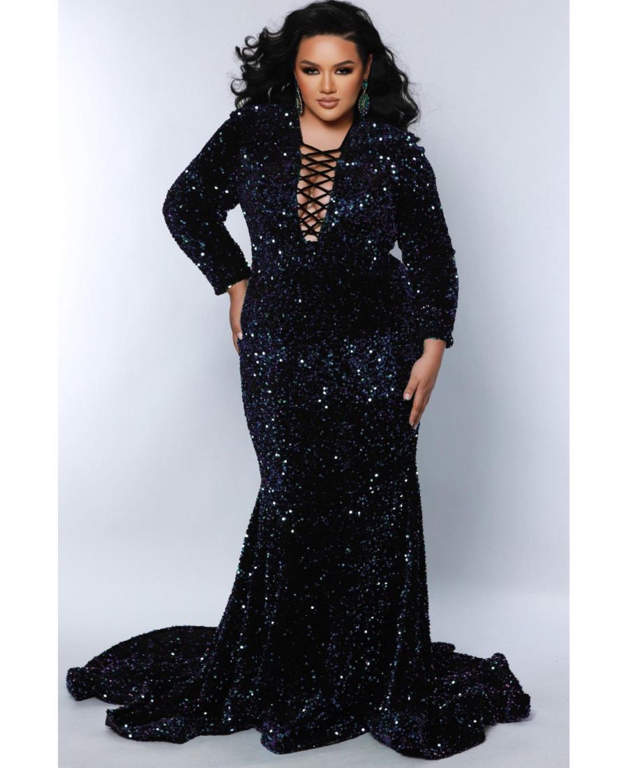 

Женское вечернее платье с длинными рукавами, украшенное пайетками и бархатом Johnathan Kayne for Sydney's Closet, Kaleidoscope