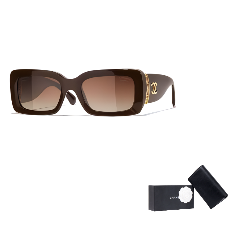 

CHANEL Металлические ацетатные прямоугольные солнцезащитные очки унисекс brown