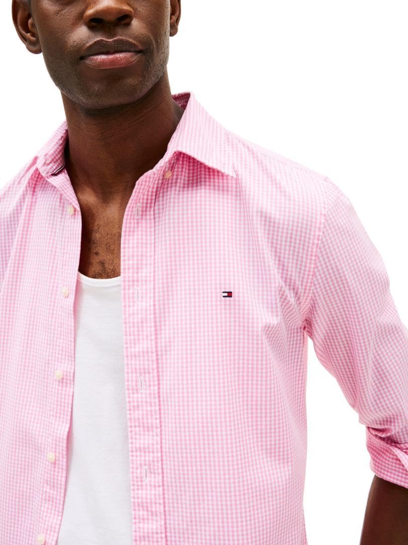 Мужские рубашки Tommy Hilfiger Poplin с длинным рукавом, классического кроя, застегивающиеся на пуговицы, также доступны в размерах для больших и высоких размеров., Classic Pink / Optic White Gingham — фото 2