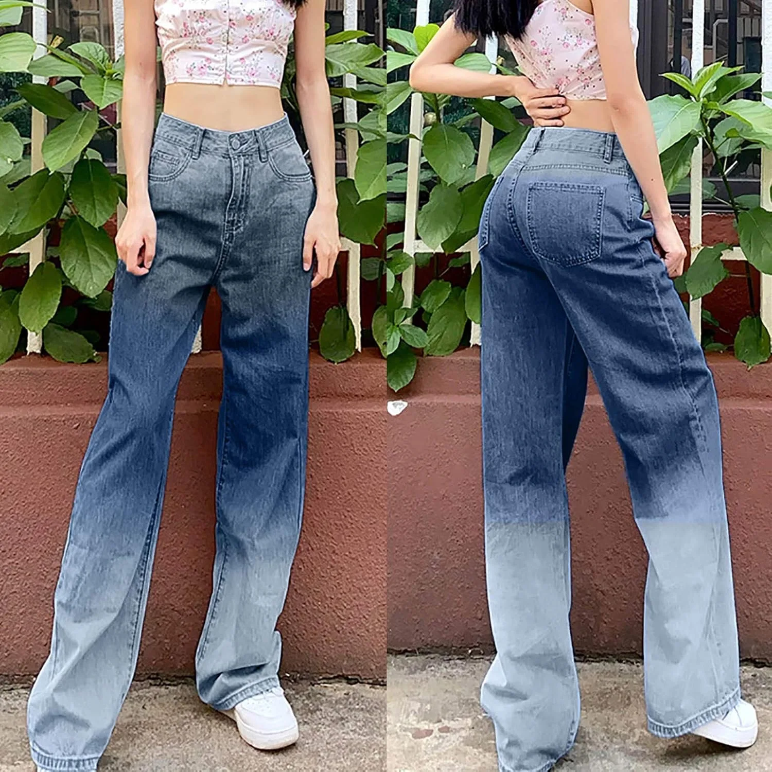 Женские джинсы Wide Leg Ombre Color High Waisted Stretch — фото 2