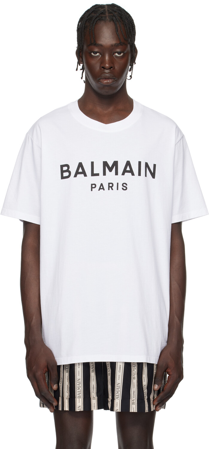 

Белая футболка с принтом «Париж» Balmain