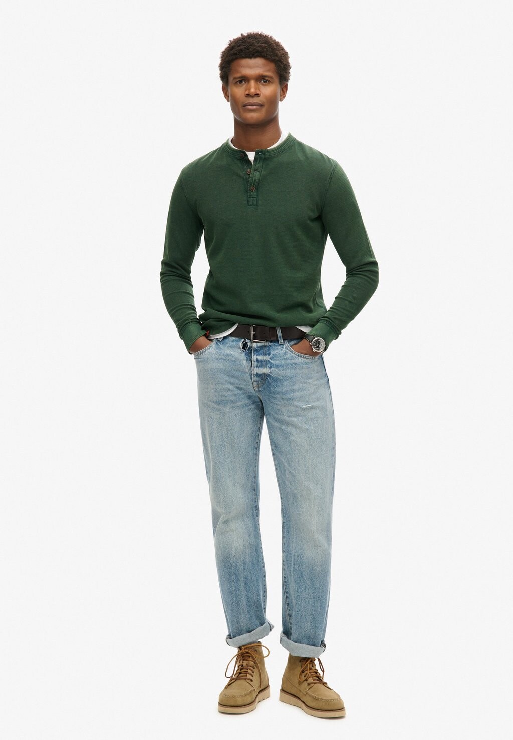 Топ с длинными рукавами VINTAGE TEXTURED GRANDAD Superdry, зеленый — фото 3