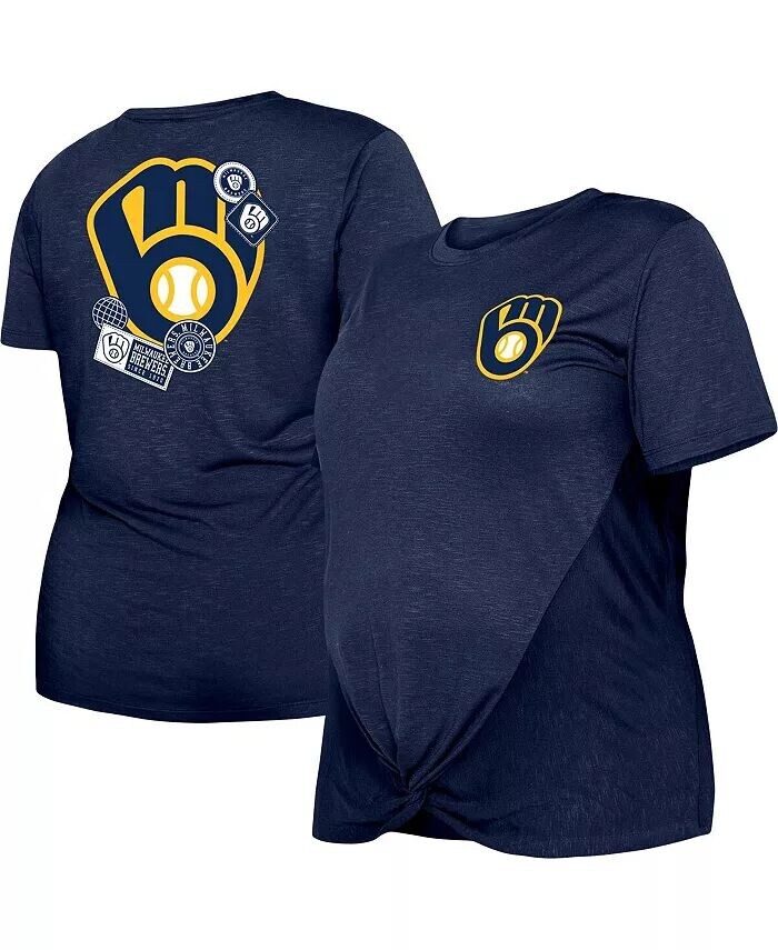 

Женская темно-синяя футболка размера плюс с узлом спереди Milwaukee Brewers Two-Hit New Era